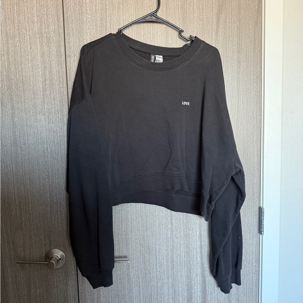 H&M Black Cropped Sweatshirt with 'Love' Embroidery